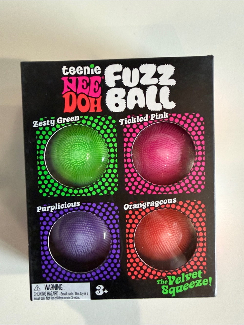 Teenie Nee Doh Fuzz Ball Four-Pack - Green Pink Purple Orange